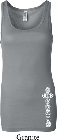 Ladies Yoga Tanktop White 7 Chakras Bottom Print Longer Length Tank Top