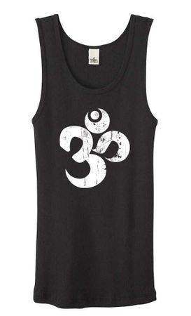 Ladies Yoga Tanktop White Distressed OM Black Organic Tank Top
