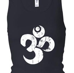 Ladies Yoga Tanktop White Distressed OM Longer Length Racerback Tank