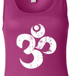 Ladies Yoga Tanktop White Distressed OM Longer Length Tank Top