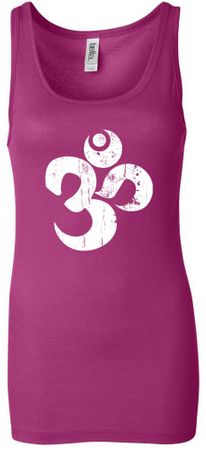Ladies Yoga Tanktop White Distressed OM Longer Length Tank Top