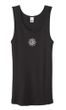 Ladies Yoga Tanktop White Lotus OM Small Print Black Organic Tank Top