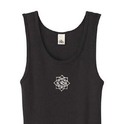 Ladies Yoga Tanktop White Lotus OM Small Print Black Organic Tank Top Ladies Yoga Tanktop White Lotus OM Small Print Black Organic Tank Top