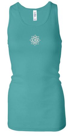 Ladies Yoga Tanktop White Lotus OM Small Print Longer Length Racerback