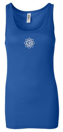 Ladies Yoga Tanktop White Lotus OM Small Print Longer Length Tank Top