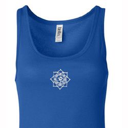 Ladies Yoga Tanktop White Lotus OM Small Print Longer Length Tank Top Ladies Yoga Tanktop White Lotus OM Small Print Longer Length Tank Top