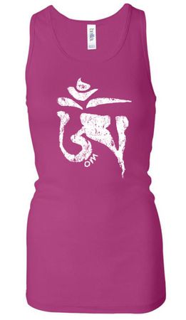 Ladies Yoga Tanktop White Tibetan Om Longer Length Racerback Tank