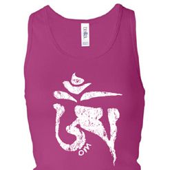 Ladies Yoga Tanktop White Tibetan Om Longer Length Racerback Tank