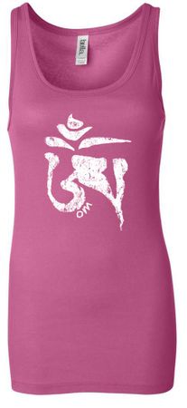 Ladies Yoga Tanktop White Tibetan Om Longer Length Tank Top