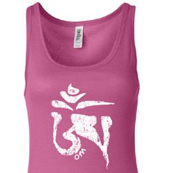 Ladies Yoga Tanktop White Tibetan Om Longer Length Tank Top