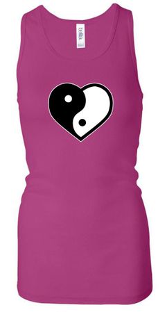 Ladies Yoga Tanktop Yin Yang Heart Longer Length Racerback Tank Top