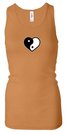 Ladies Yoga Tanktop Yin Yang Heart Small Print Longer Length Racerback