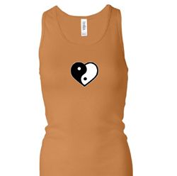 Ladies Yoga Tanktop Yin Yang Heart Small Print Longer Length Racerback