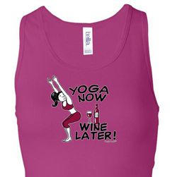 Ladies Yoga Tanktop Yoga Now Wine Later Longer Length Racerback Tank Ladies Yoga Tanktop Yoga Now Wine Later Longer Length Racerback Tank