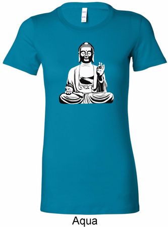 Ladies Yoga Tee At Peace Buddha Longer Length Shirt
