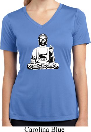 Ladies Yoga Tee At Peace Buddha Moisture Wicking V-neck