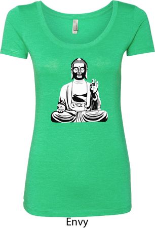 Ladies Yoga Tee At Peace Buddha Scoop Neck