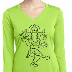 Ladies Yoga Tee Black Sketch Ganesha Dry Wicking Long Sleeve