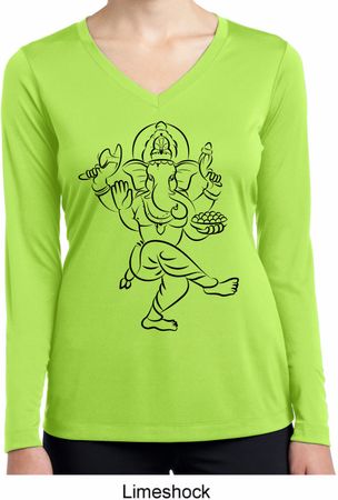 Ladies Yoga Tee Black Sketch Ganesha Dry Wicking Long Sleeve