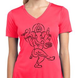 Ladies Yoga Tee Black Sketch Ganesha Moisture Wicking V-neck