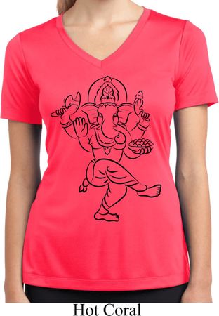 Ladies Yoga Tee Black Sketch Ganesha Moisture Wicking V-neck
