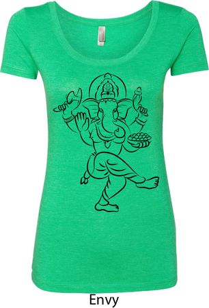 Ladies Yoga Tee Black Sketch Ganesha Scoop Neck Shirt