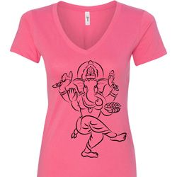 Ladies Yoga Tee Black Sketch Ganesha V-Neck Shirt