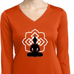 Ladies Yoga Tee Buddha Lotus Pose Dry Wicking Long Sleeve