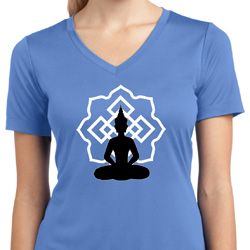 Ladies Yoga Tee Buddha Lotus Pose Moisture Wicking V-neck