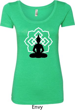 Ladies Yoga Tee Buddha Lotus Pose Scoop Neck
