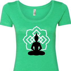 Ladies Yoga Tee Buddha Lotus Pose Scoop Neck