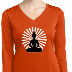 Ladies Yoga Tee Meditating Buddha Dry Wicking Long Sleeve Ladies Yoga Tee Meditating Buddha Dry Wicking Long Sleeve