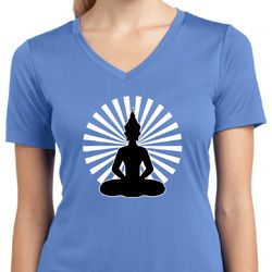 Ladies Yoga Tee Meditating Buddha Moisture Wicking V-neck Ladies Yoga Tee Meditating Buddha Moisture Wicking V-neck