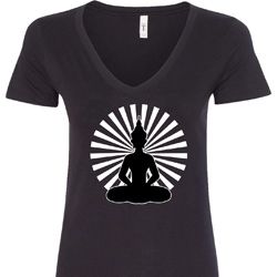Ladies Yoga Tee Meditating Buddha V-neck Shirt Ladies Yoga Tee Meditating Buddha V-neck Shirt
