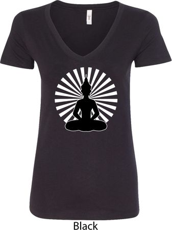 Ladies Yoga Tee Meditating Buddha V-neck Shirt