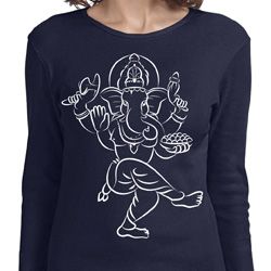 Ladies Yoga Tee Sketch Ganesha White Print Long Sleeve