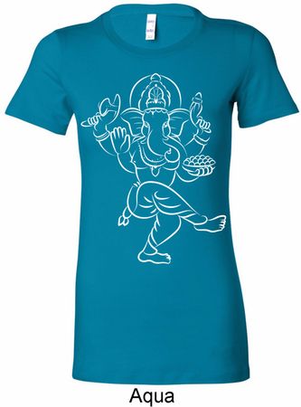 Ladies Yoga Tee Sketch Ganesha White Print Longer Length Shirt