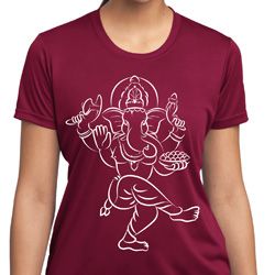 Ladies Yoga Tee Sketch Ganesha White Print Moisture Wicking T-Shirt