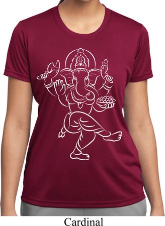 Ladies Yoga Tee Sketch Ganesha White Print Moisture Wicking T-Shirt