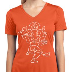 Ladies Yoga Tee Sketch Ganesha White Print Moisture Wicking V-neck