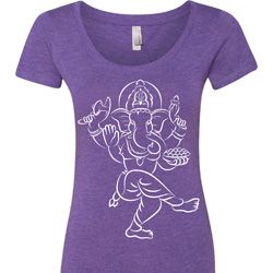 Ladies Yoga Tee Sketch Ganesha White Print Scoop Neck