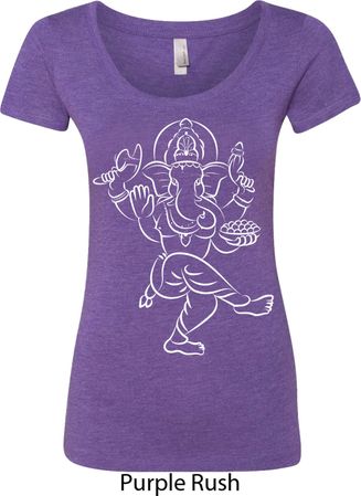Ladies Yoga Tee Sketch Ganesha White Print Scoop Neck