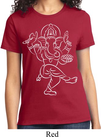 Ladies Yoga Tee Sketch Ganesha White Print T-Shirt