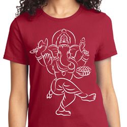 Ladies Yoga Tee Sketch Ganesha White Print T-Shirt