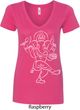 Ladies Yoga Tee Sketch Ganesha White Print V-neck Shirt