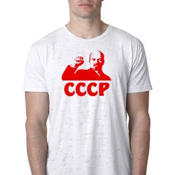 Lenin CCCP Mens Burnout Shirt, White Lenin CCCP Mens Burnout Shirt, White