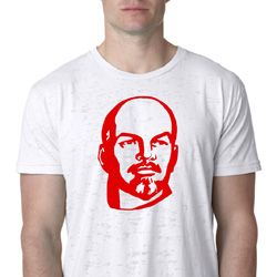 Lenin Profile Mens Burnout Shirt, White Lenin Profile Mens Burnout Shirt, White