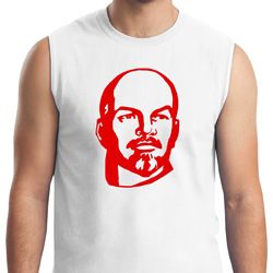 Lenin Profile Mens Muscle Shirt, White Lenin Profile Mens Muscle Shirt, White