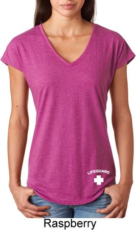 Lifeguard Bottom Print Ladies Tri Blend V-Neck Shirt
