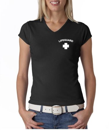 Lifeguard Ladies V-Neck Shirt Pocket Print